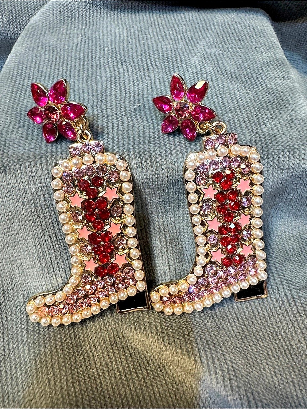 Pink Panache Star Design Cowboy Boot Earring with Austrian Crystal Earrings Pink